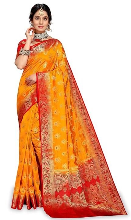 Sarees for Women Wear Cotton Silk Banarasi Sari Kanjivaram Soft 2024 Wedding Original Pure Kanchipuram Pattu Sadi with Blouse Piece (Barmasi)