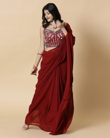 Women Georgette Saree with Embellished Blouse